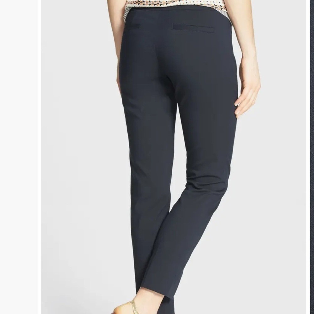Tory Burch Navy Blue Side Zip Slim Trousers Gold Logo Pants 50001206 Size 2